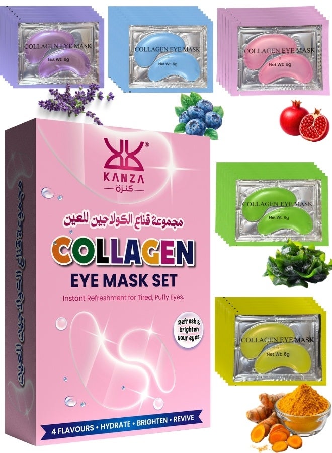 Kanza 30 Pairs 5 Flavors Collagen Eye Mask Set Hydrating Eye Masks for Anti Wrinkles Puffy Eyes Dark Circles Puffiness Eye Bags Gel Pads Under Eye Patches Collagen Undereye Pads Under Eye Mask - Image 1